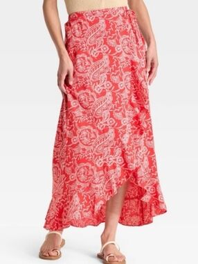 Universal Thread Red Wrap Maxi Skirt XL